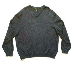 Vintage Eddie Bauer Sweater Pullover XL Ribbed V Neck Cotton Nylon Blend‎ Gray